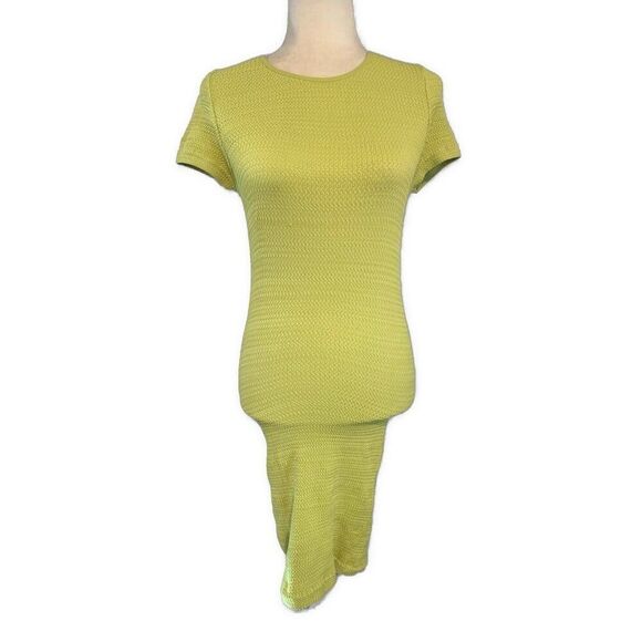 Sunday Best Aritzia Moss Green Yellow Short Sleeve Mini Bodycon Dress Small - Picture 1 of 5